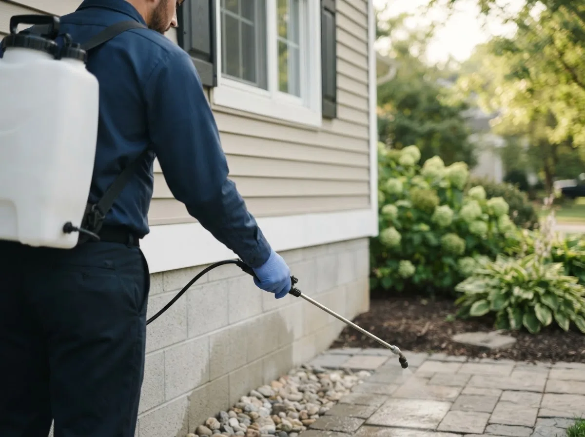 Pest control technician inspecting a home in Northfield, VT